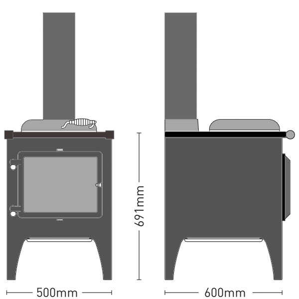 estufa-cocina compacta de leña medidas warmhearth