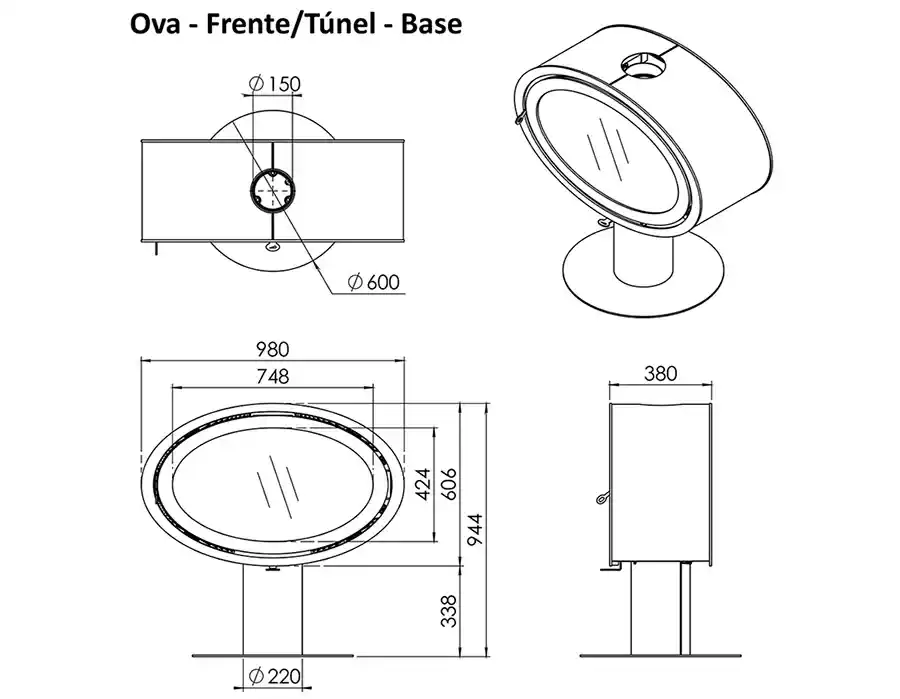 Wood stove Oval shape medidas