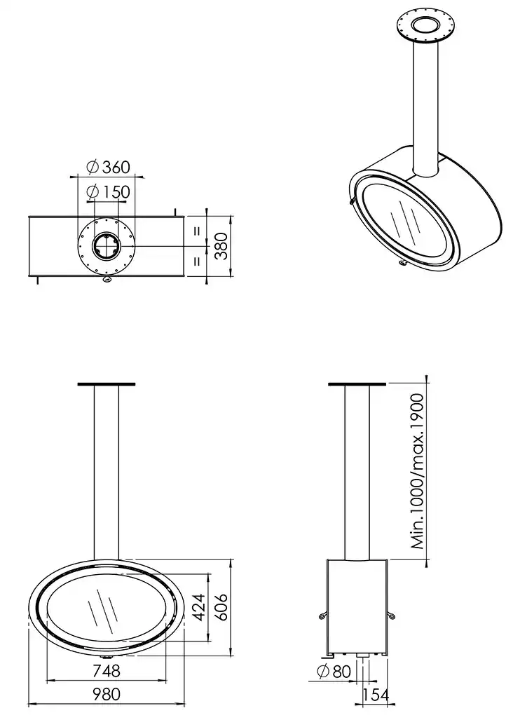 Wood stove Oval shape medidas