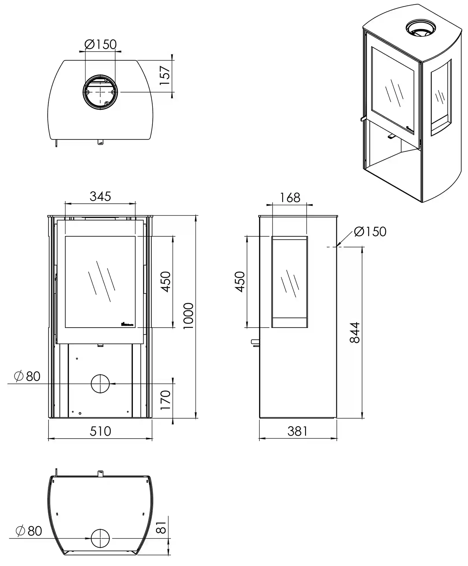 wood burner 3 sided kalle