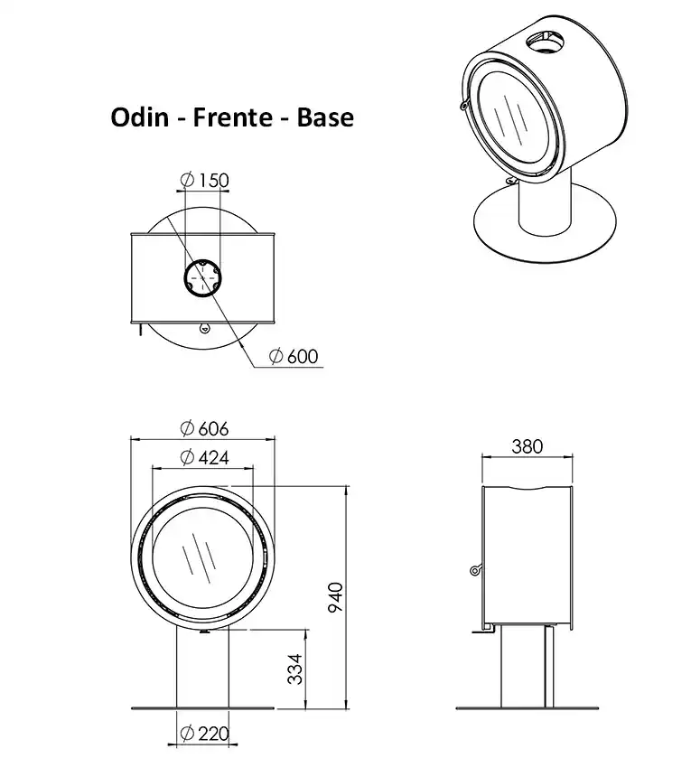 estufa circular odin medidas