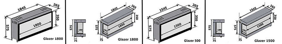chimenea 1800-1500 medidas glazer-modular- electric fire glazer- elektrokamin
