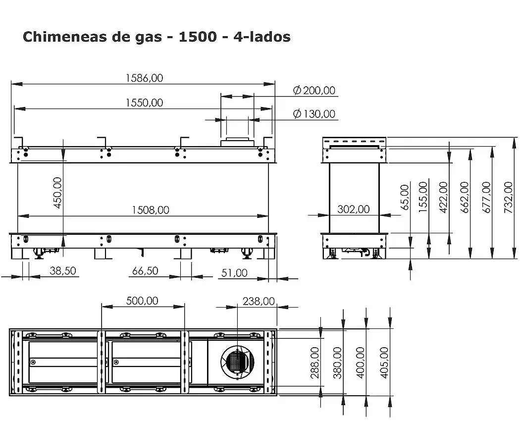 4 sided gas fire - cuatro lados chimena