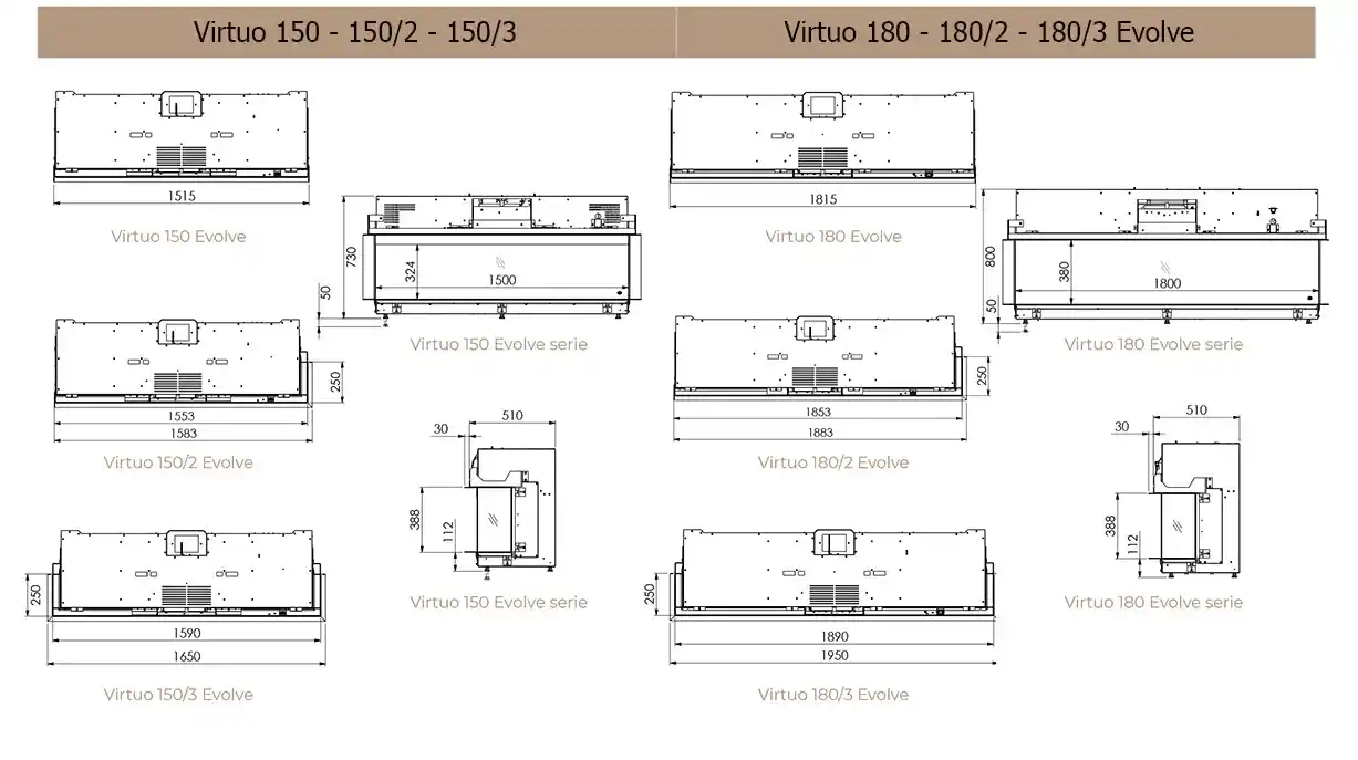 Electric big front fire virtuo 150 180