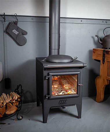 Compact cooking wood fire