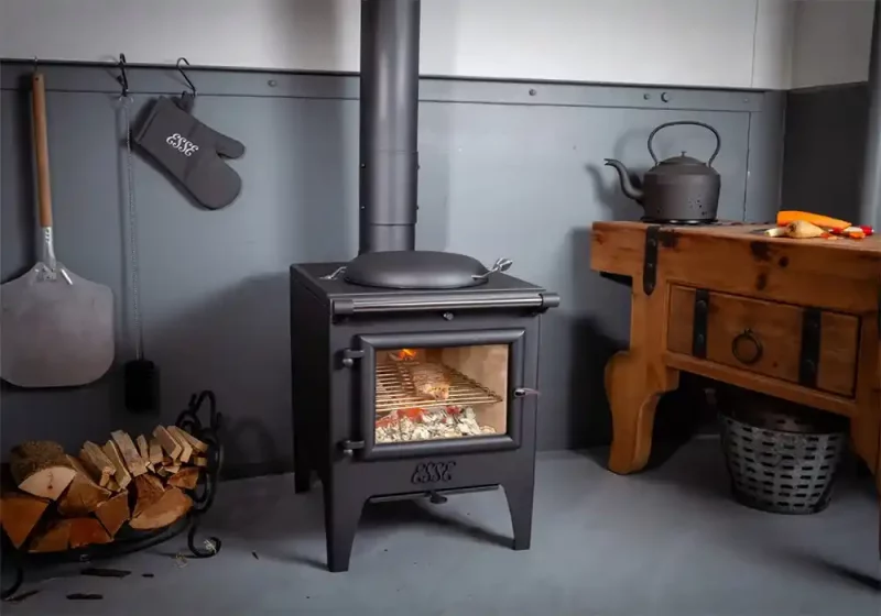 estufa-cocina compacta leña