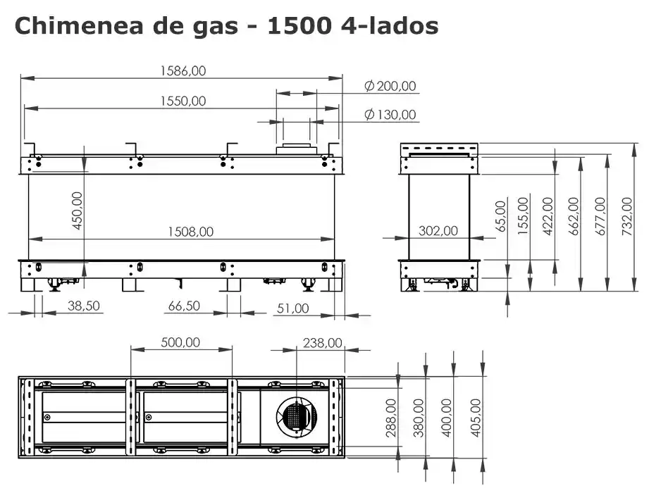 espectacular chimenea 4 lados gas